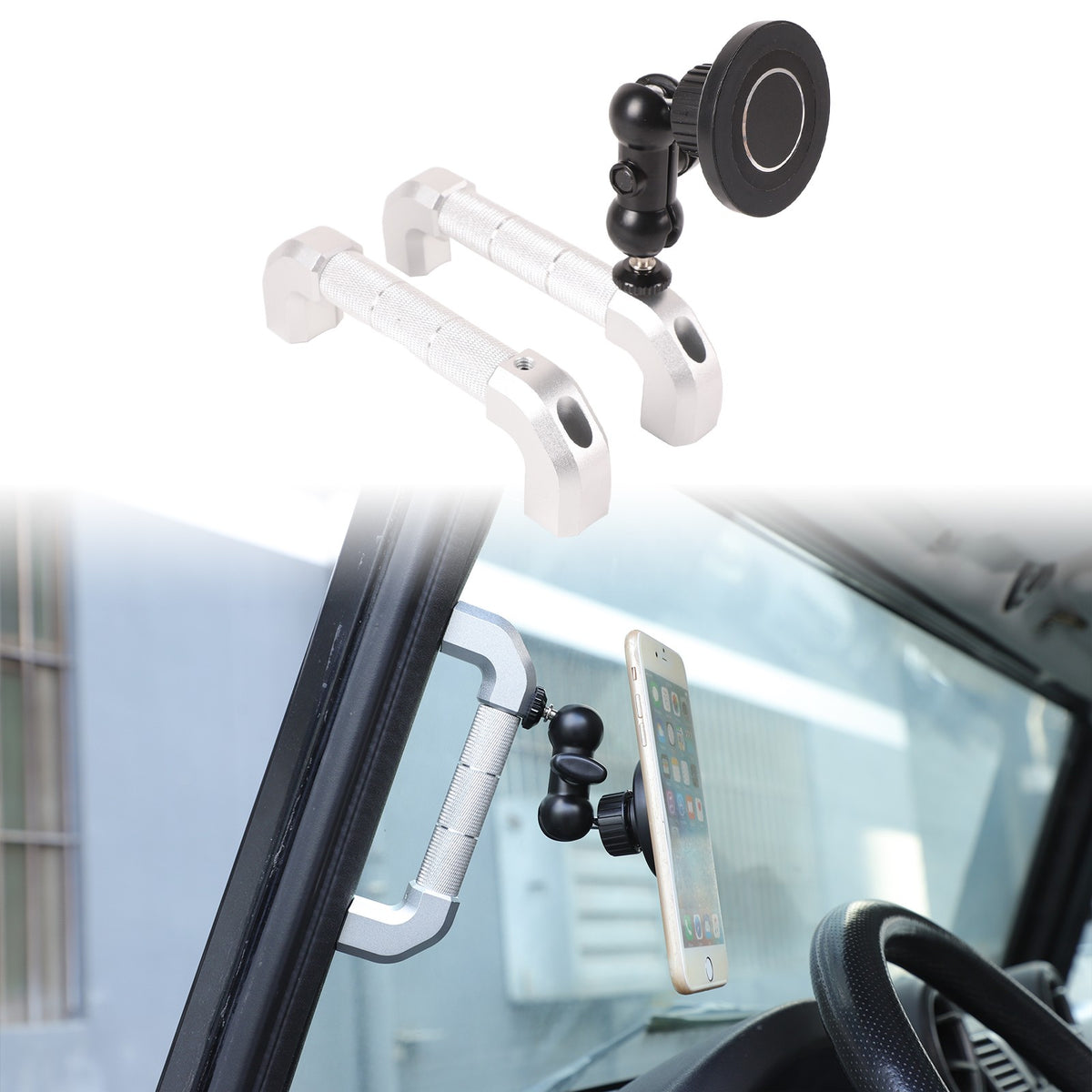 Replace Silver A-Pillar Handle W/Phone Mount For LR Defender L316 2004-2018 2