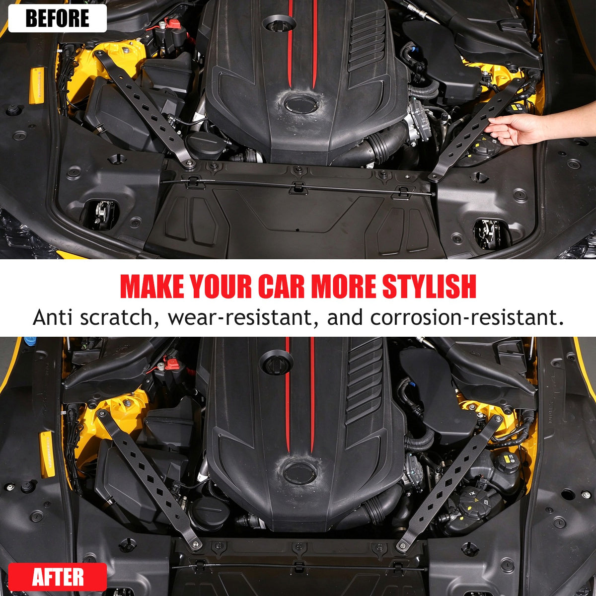 Black Aluminum Engine Bay Strut Tower Brace Trim For Toyota Supra A90 2019+ 16