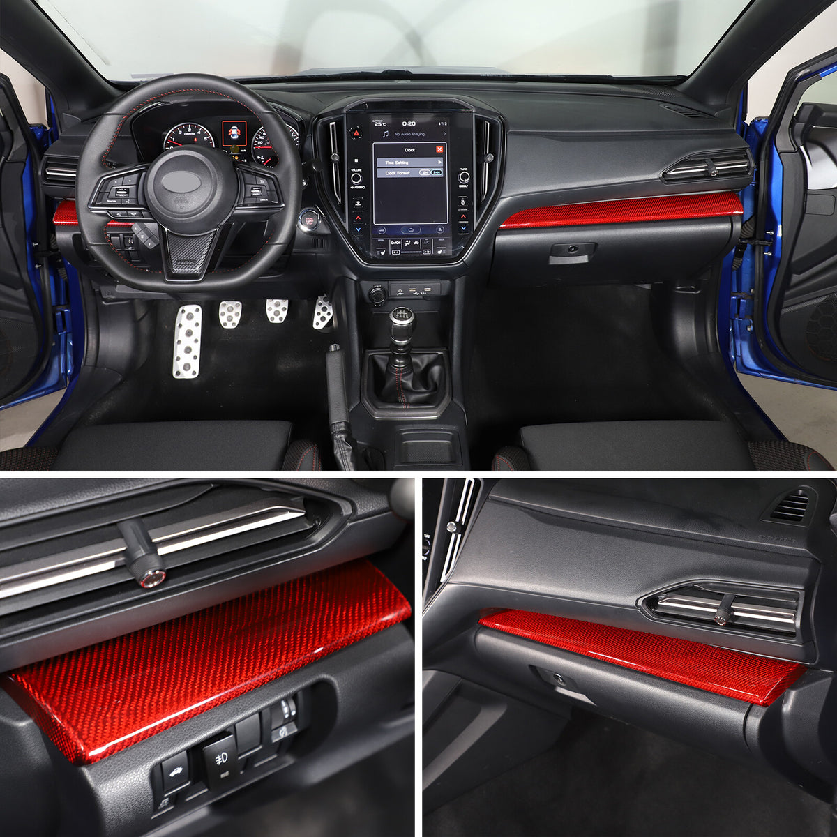 Red Real Carbon Fiber Center Console Panel Trim For Subaru WRX VB Crosstrek 22+ 5