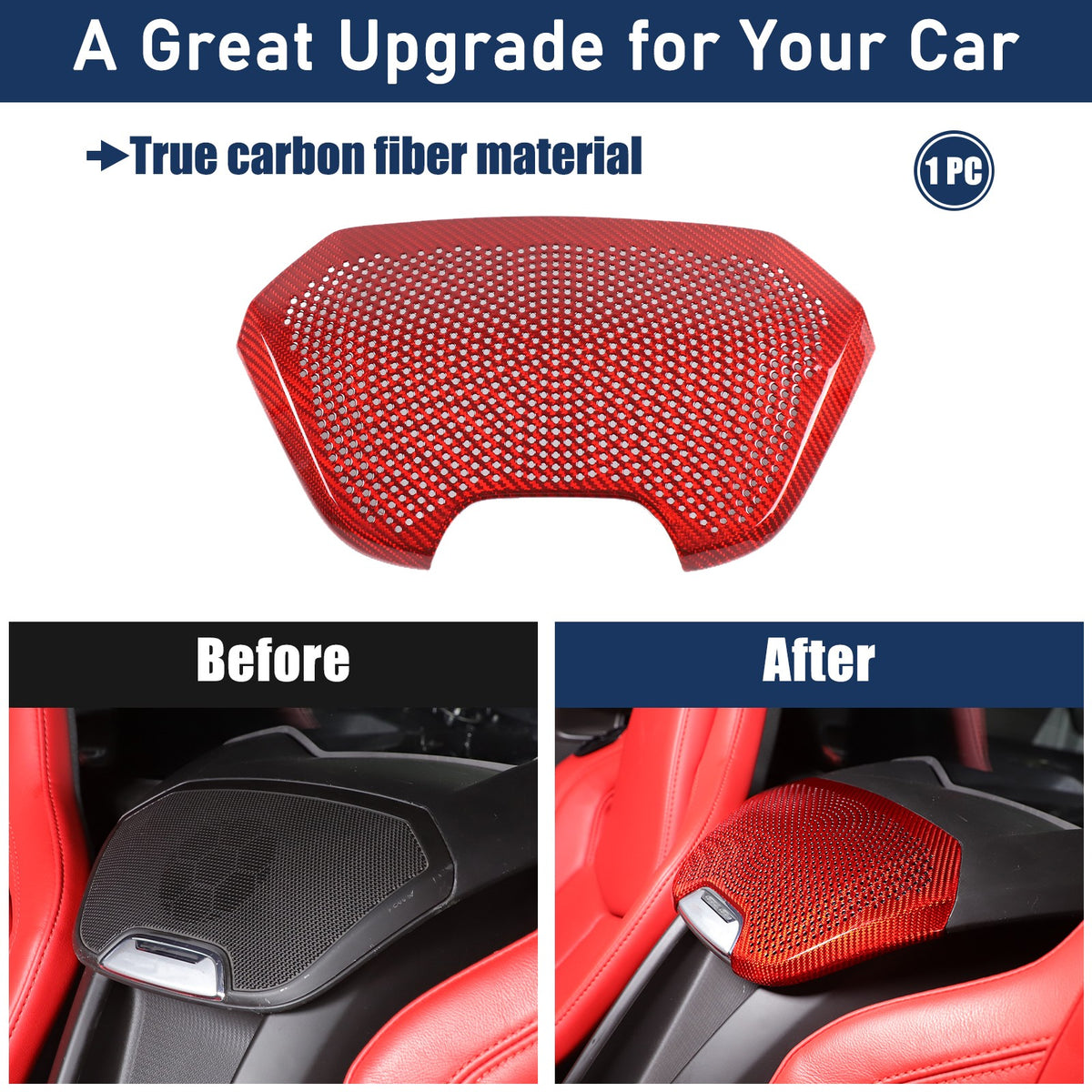 Red Real Carbon Fiber Rear Speaker Grille Trim For Corvette C8 1LT/2LT 2020+ 24