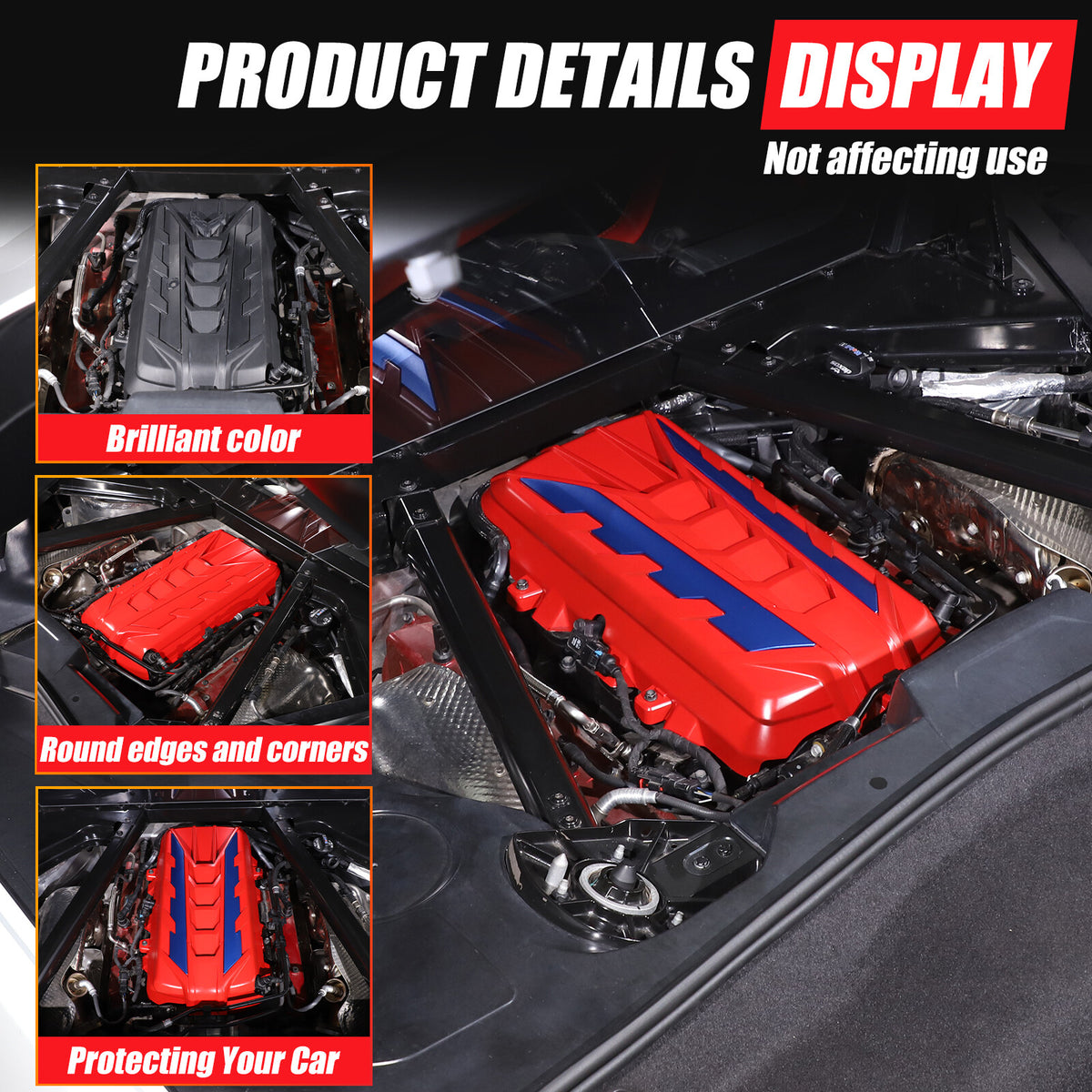 Red Engine Bay Panel Cover Trim in Edge Blue For Corvette C8 2020-26 13