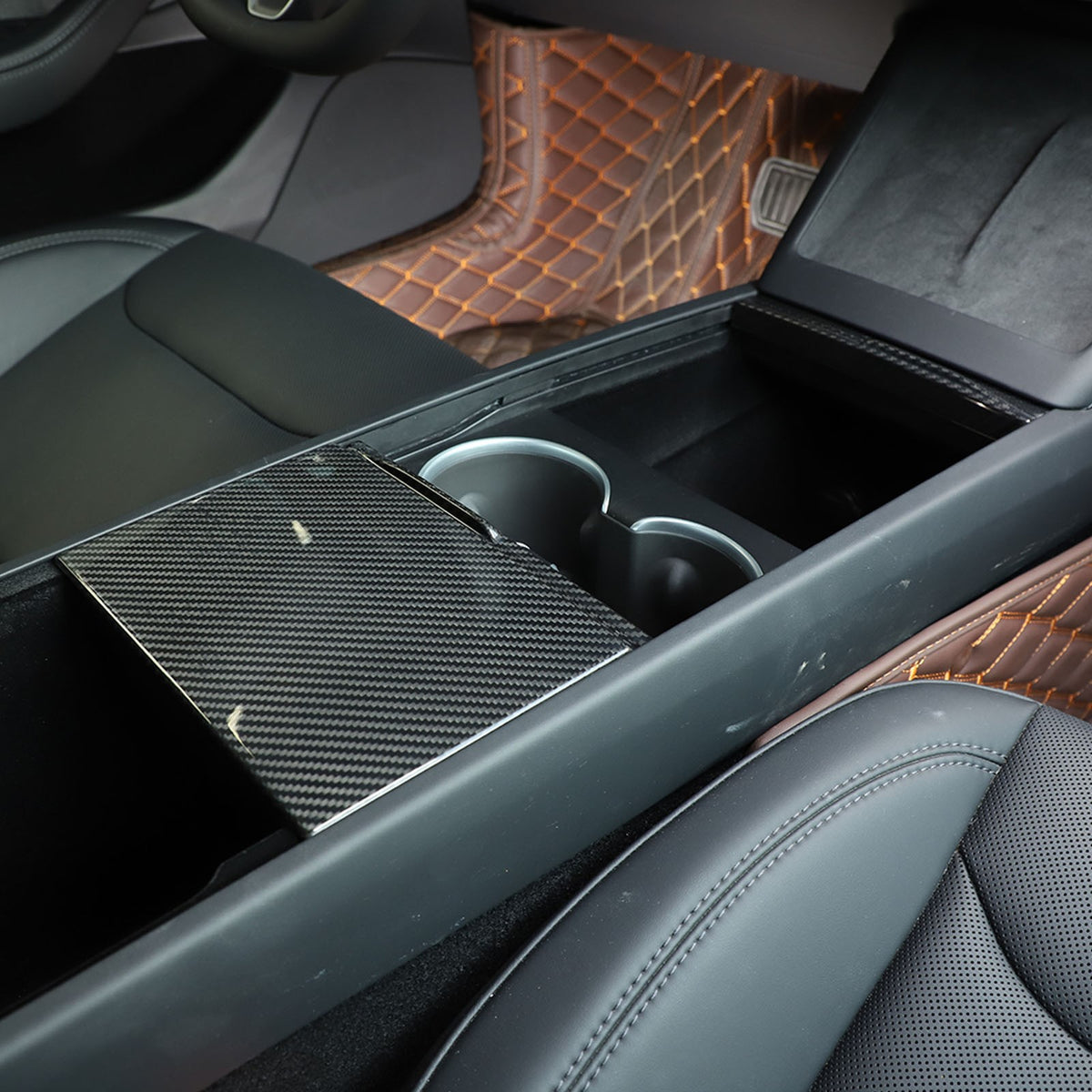 Real Dry Carbon Fiber Center Console Interior Trim Cover For Tesla Model 3 2023+ 47