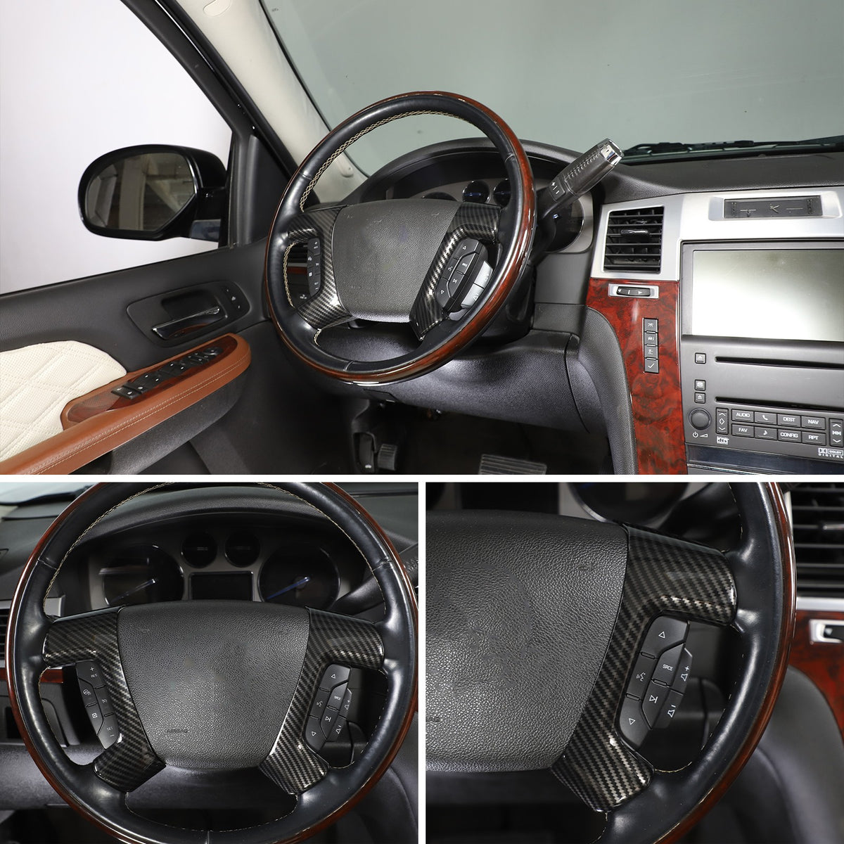 Real Dry Carbon Fiber Steering Wheel Side Button Trim For Hummer H2 2003-2007 5