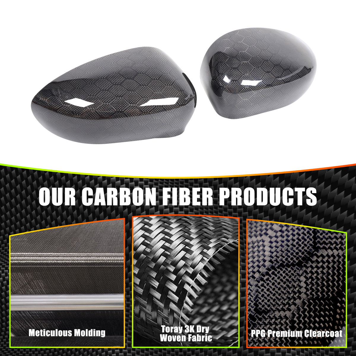 Honeycomb Carbon Fiber Exterior Side Mirror Trim For Fiat 500 Abarth 595 2010+ 11
