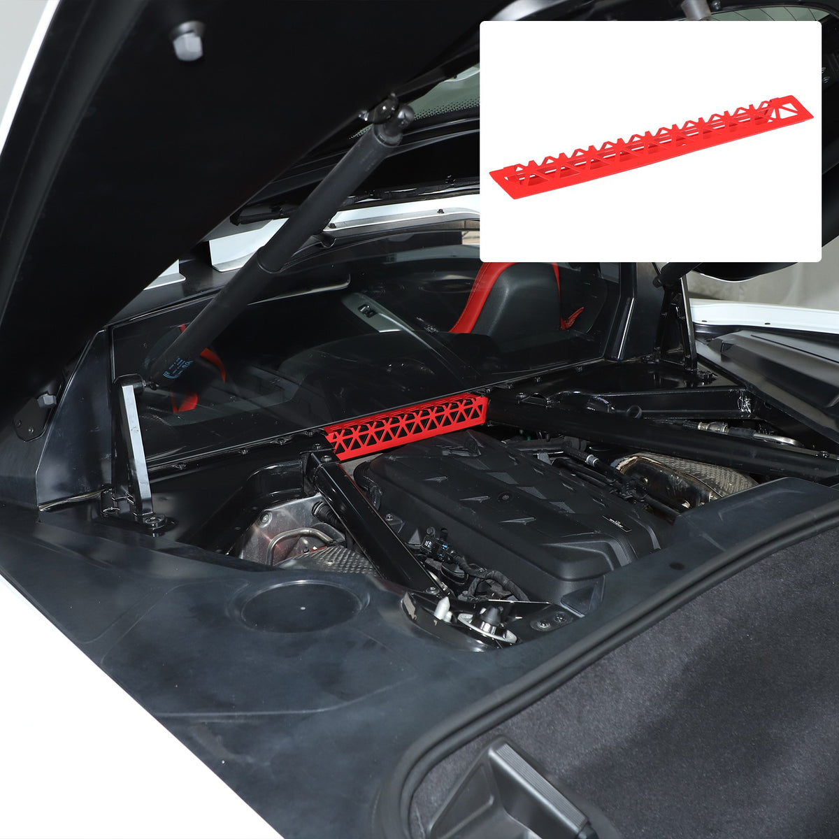 Red Aluminum Engine Bay Strut Bar Connecting Trim Cover For Corvette C8 2020+ 22
