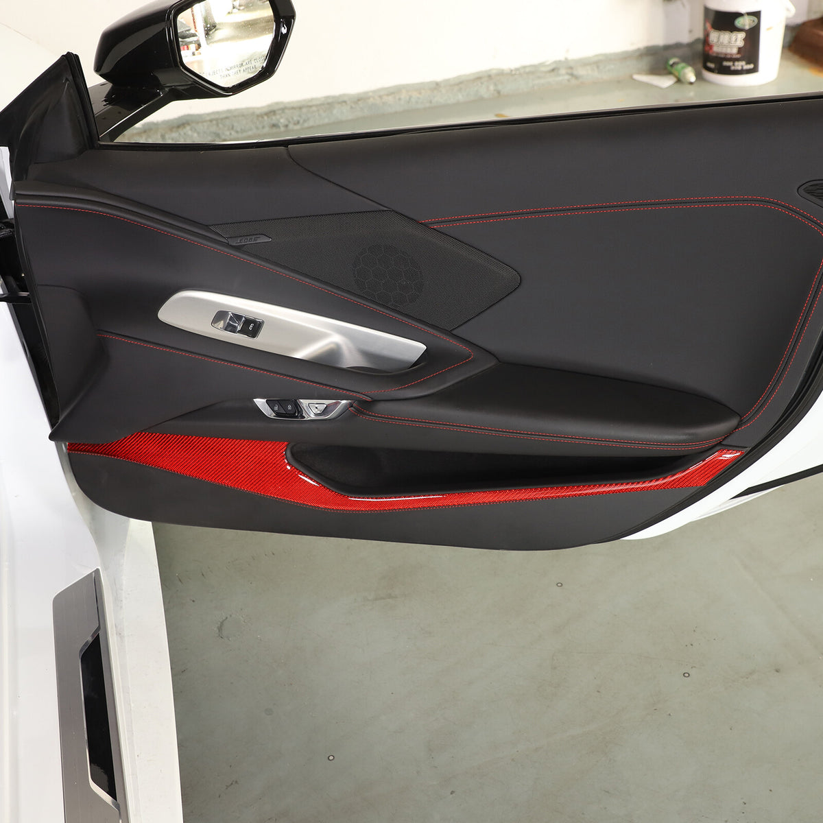 Red Carbon Fiber Interior Door Panel Anti Kick Trim Sticker For Corvette C8 20+ 15