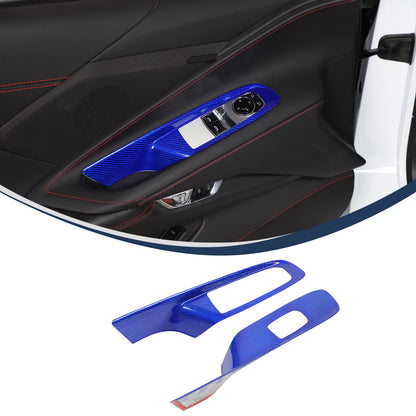 Blue Real Carbon Fiber Window Lift Switch Trim For Corvette C8 Convertible 20-26 5
