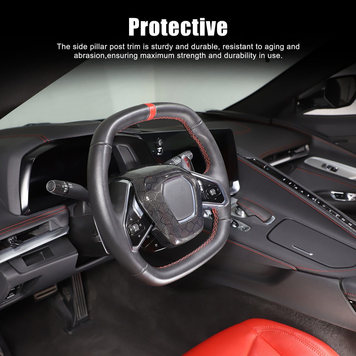 Real Honeycomb Carbon Fiber Steering Wheel Center Surround Cover For C8 Corvette 23