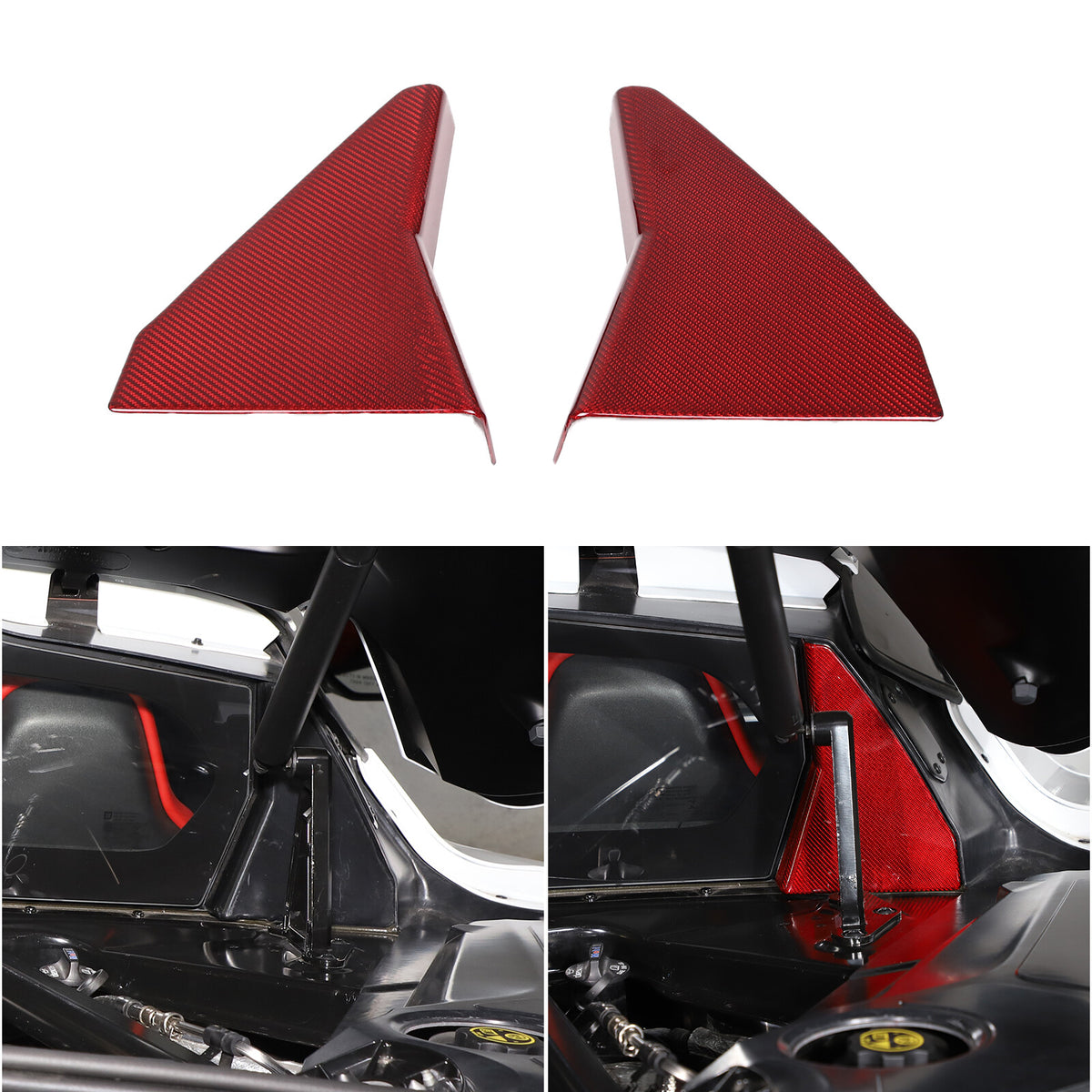 Red Real Carbon Fiber Rear Window Corner Panel Cover Trim For Corvette C8 20-26 5