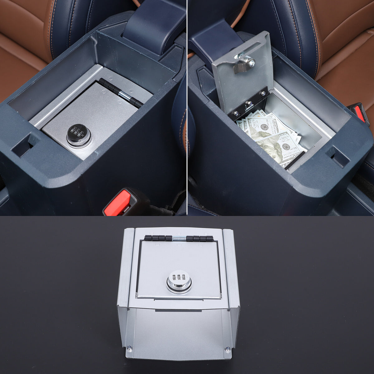 Silver Center Console Armrest Safe Storage Lock Box TRAY For Ford Maverick 22-25 7