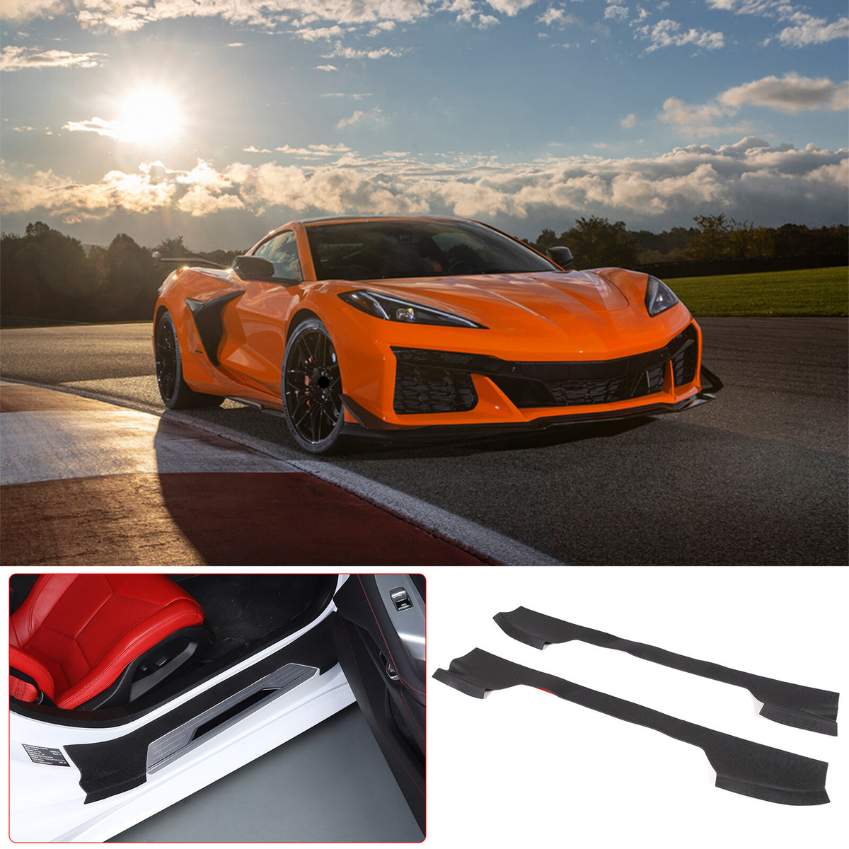 Black TPE Exterior Car Entry Guards Door Sill Cover Trim For Corvette C8 2020-26 19