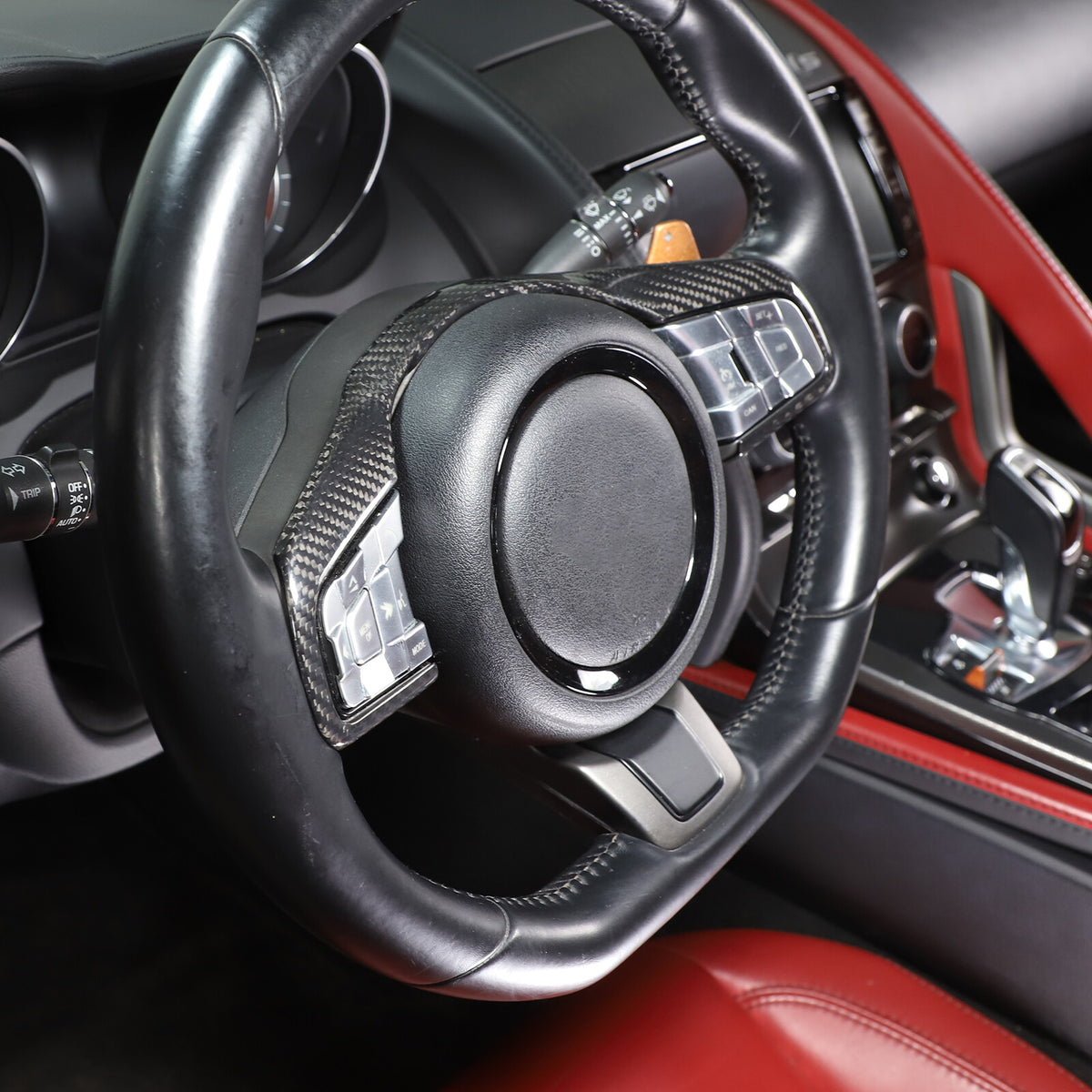 For Jaguar F-Type Carbon Fiber Steering Wheel Button Frame Cover Trim 2015-2021 4