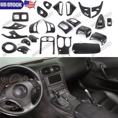 ABS Carbon Fiber Center Console Interior Trim Cover Full Set Kit For Corvette C6 - Styles 6-10 1