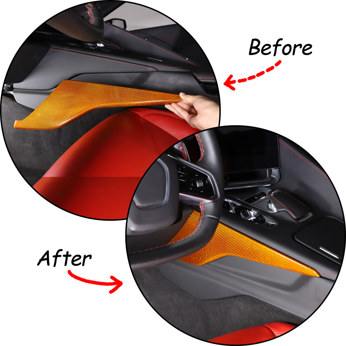 Yellow Carbon Fiber Center Console Side Panel Trim Cover For 2020-25 Corvette C8 11
