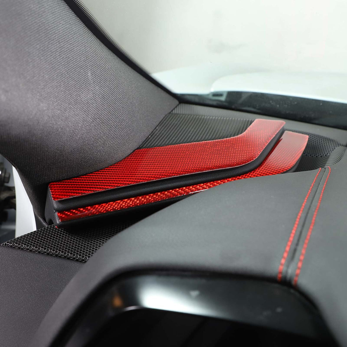 Red Soft Carbon Fiber Interior Decor Trim Kit Cover Set For Corvette C8 20-25 186