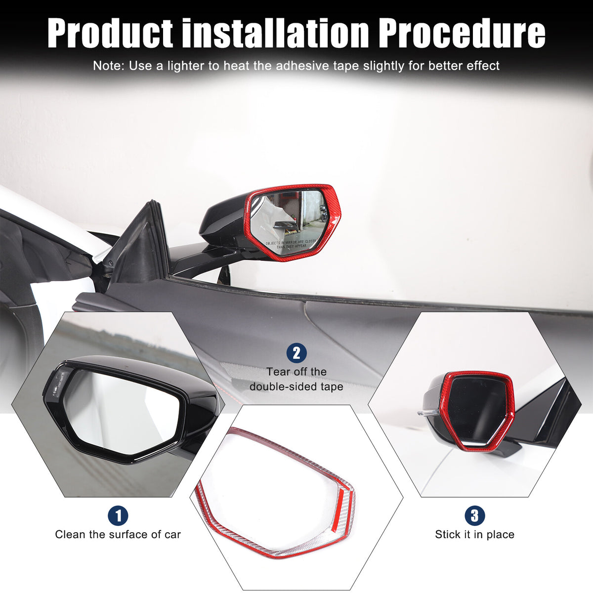 Red Real Carbon Fiber Side View Mirror Frame Cover Trim For Corvette C8 20-26 7