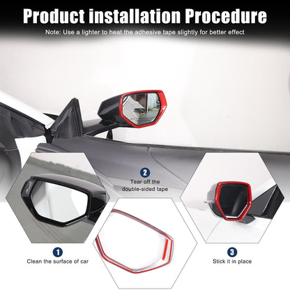 Red Real Carbon Fiber Side View Mirror Frame Cover Trim For Corvette C8 20-26 7