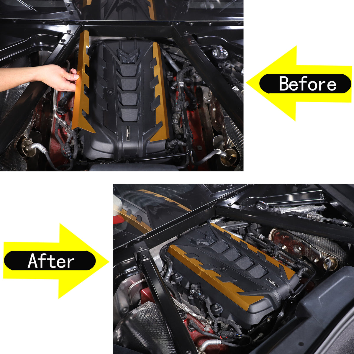 Yellow Alloy Engine Bay Panel Rear Crossmember Cover Set For CORVETTE C8 2020+ 14