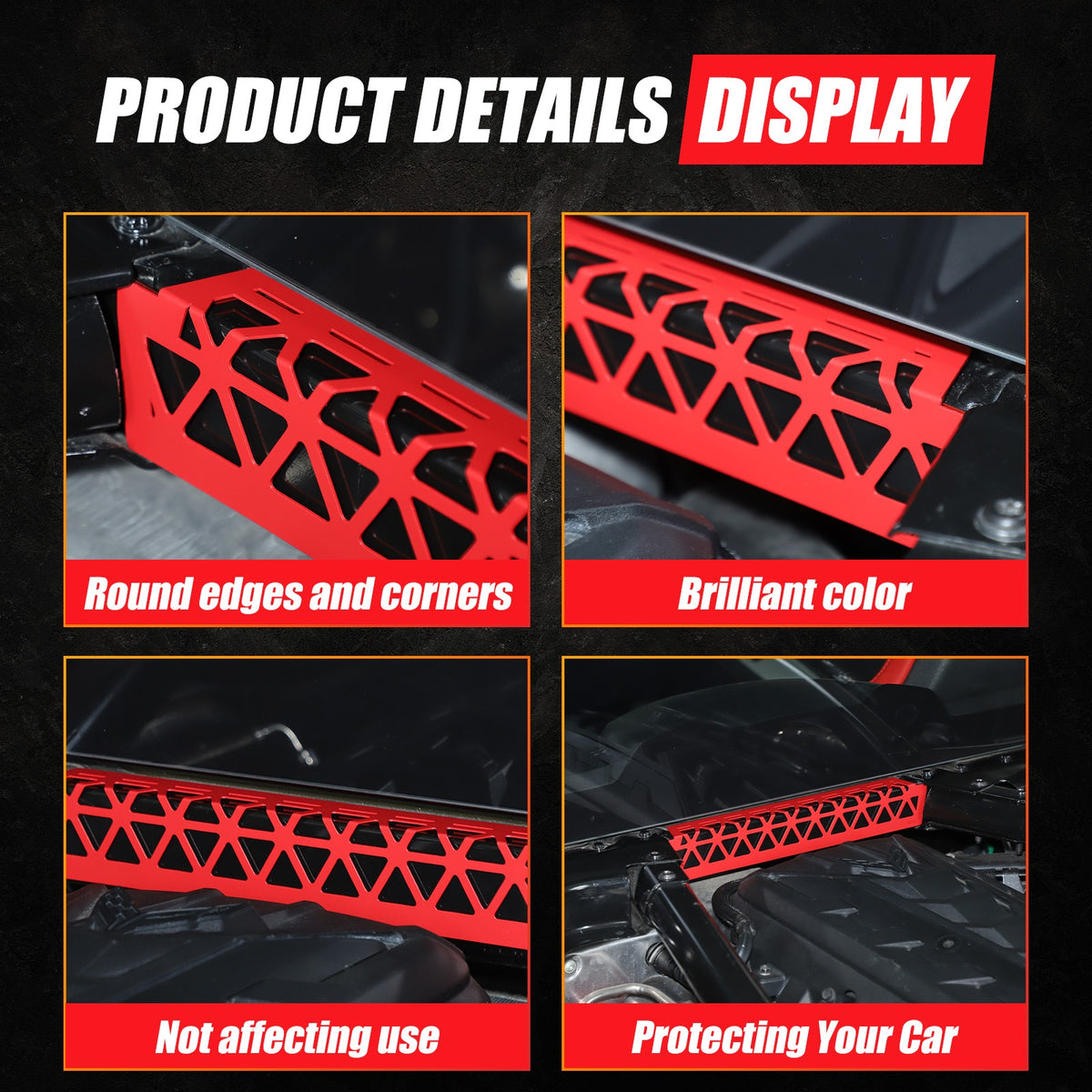 Red Aluminum Engine Bay Strut Bar Connecting Trim Cover For Corvette C8 2020+ 13