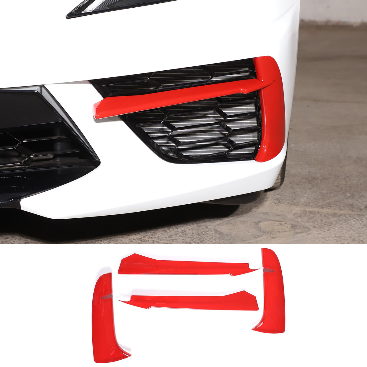 Sports Red Front Bumper Fog Light Lamp Trims for Corvette C8 2020-2025 US 7