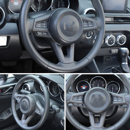 Matte Real Carbon Fiber Steering Wheel Button Trim For Mazda MX-5 Miata 2016-25 4