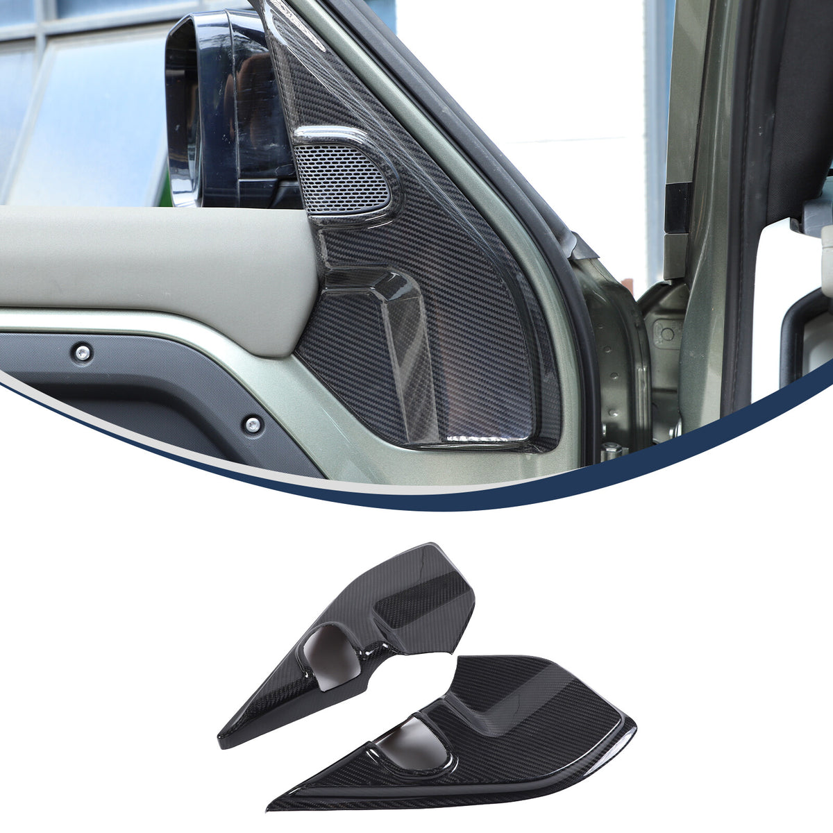 Real Carbon Fiber A pillar Door Speaker Trim Cover For Land Rover Defender 20-24 2