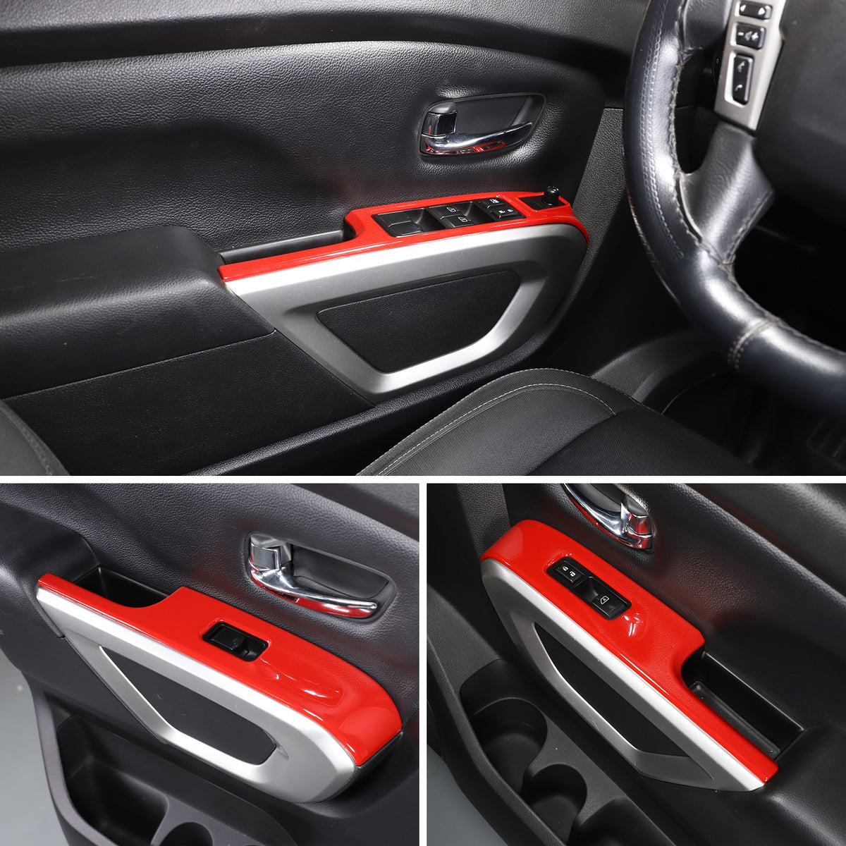 Red ABS Dashboard Center Console Trim Cover Set for Nissan Titan 2016-23 17
