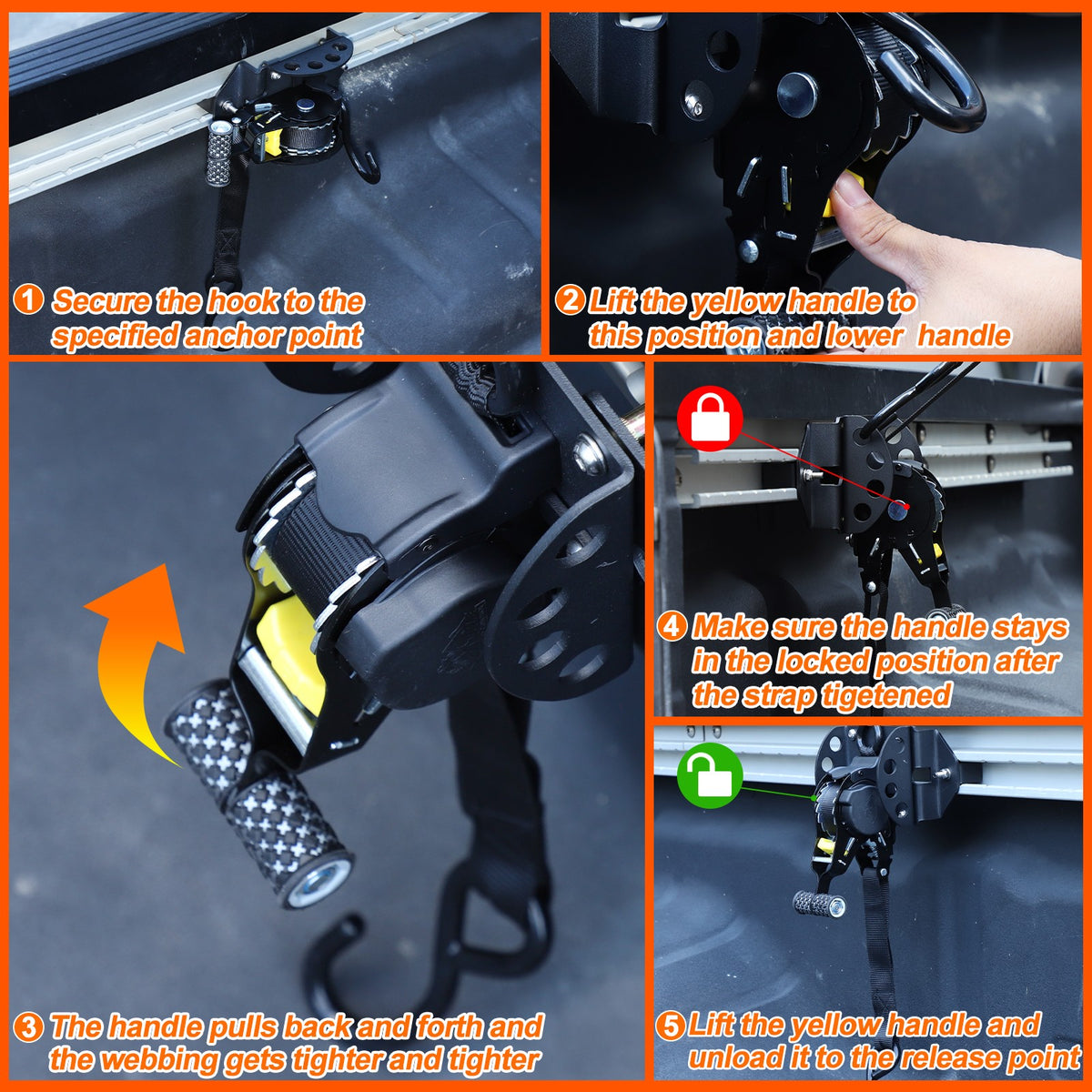 Carbon Steel Truck Bed Tie Down Ratchet Strap For Nissan Frontier 2009-2017 9