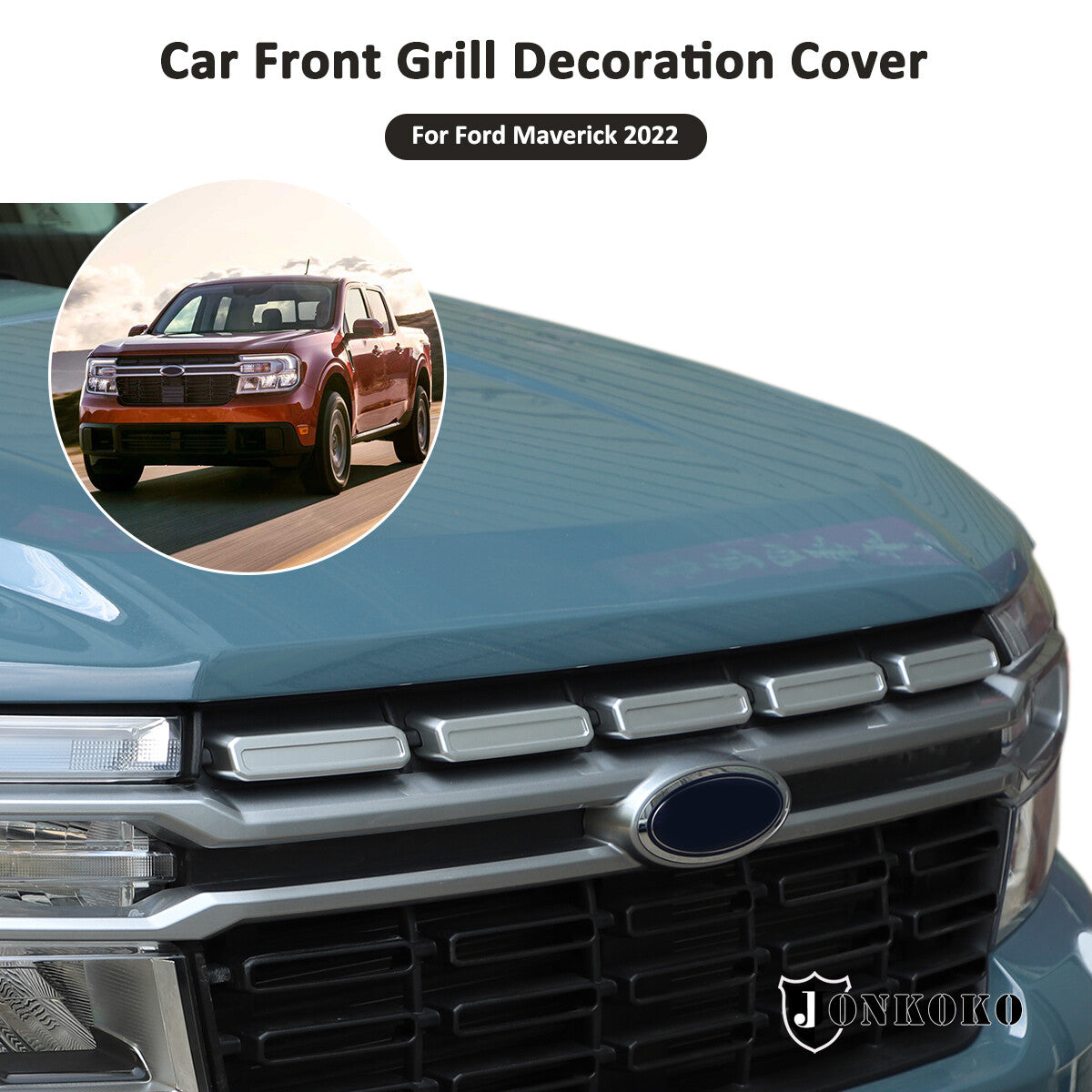 ABS Silver Front Hood Grill Cover Bonnet Trim fits For Ford Maverick 2022-24 US 8
