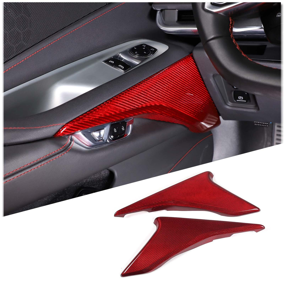 Red Real Carbon Fiber Door Panel Trim for Corvette C8 Z07 Z06 Z51 E-Ray HTC 20+ 2