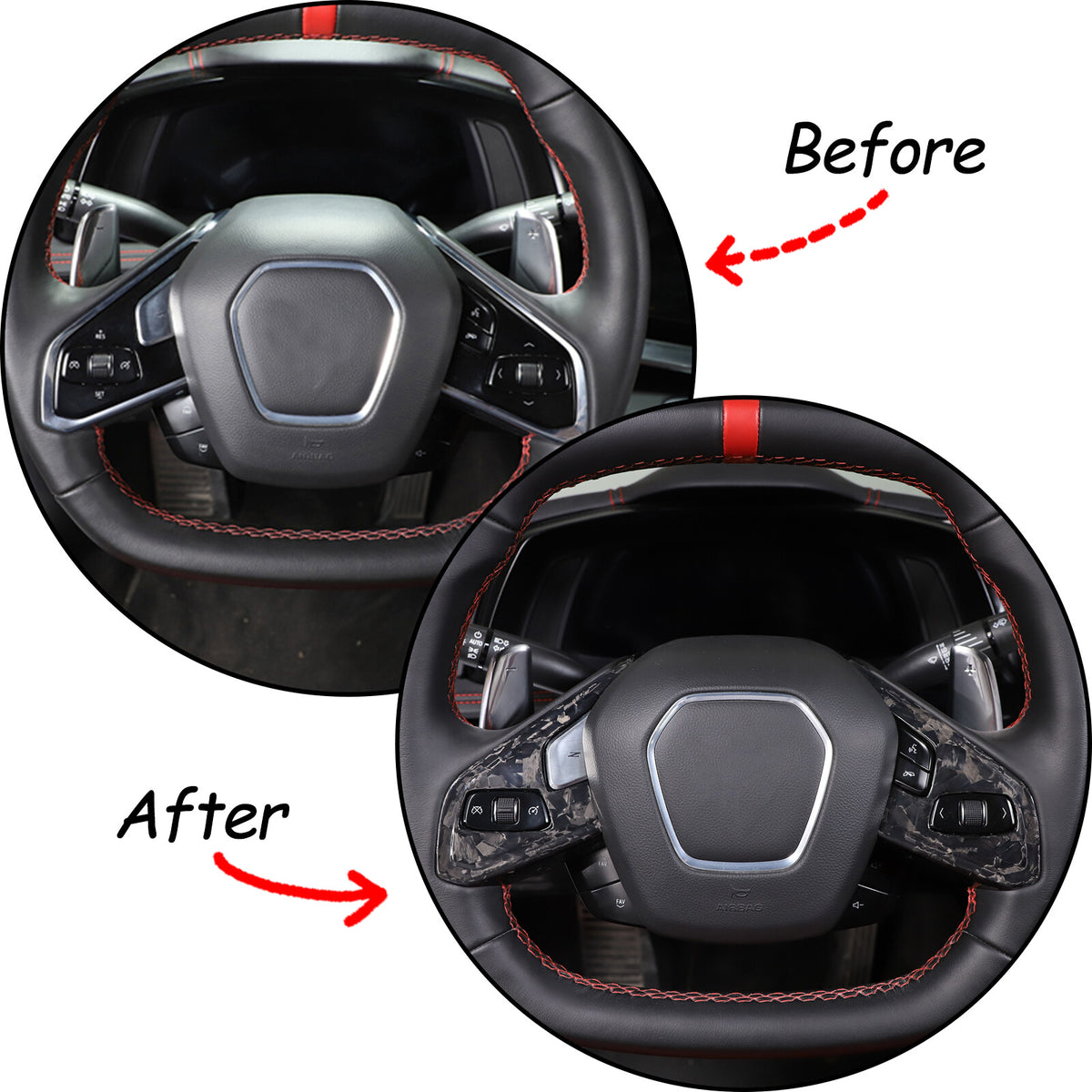 Real Carbon Fiber Steering Wheel Button Trim Cover For Corvette C8 2020-2026 - Variants 1-5 54