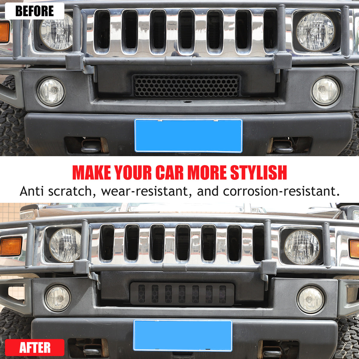 Black Alloy Black Front bumper Lower Grille Trim Cover For Hummer H2 2003-2009 15