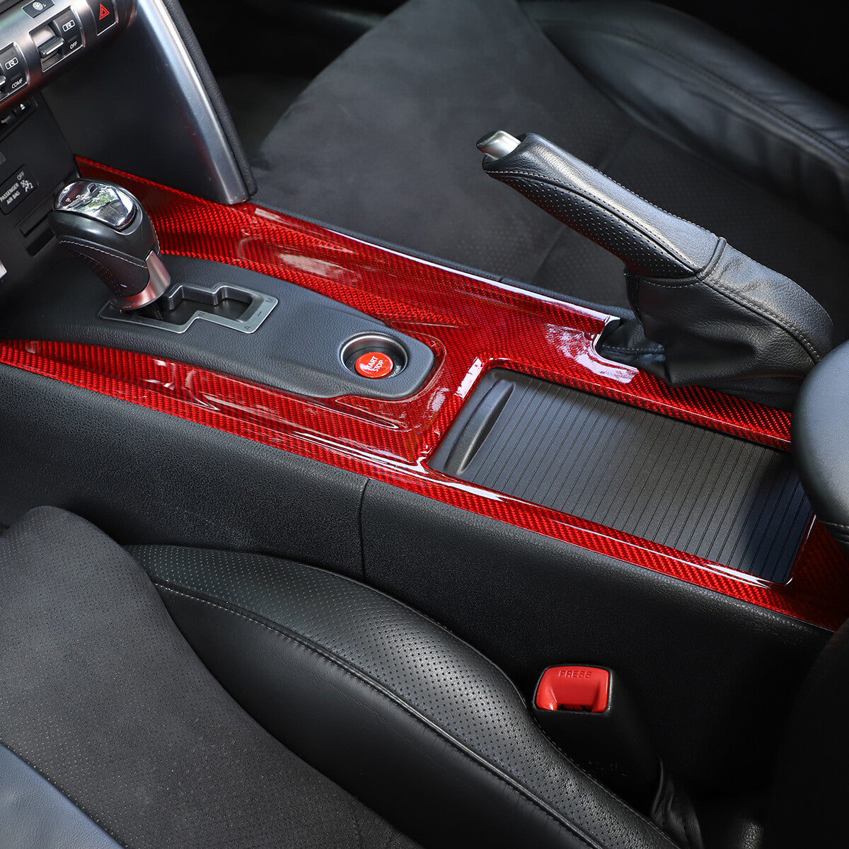 Red Gear Shift Panel Cover Sticker Carbon Fiber For Nissan GTR R35 2008-2016 5