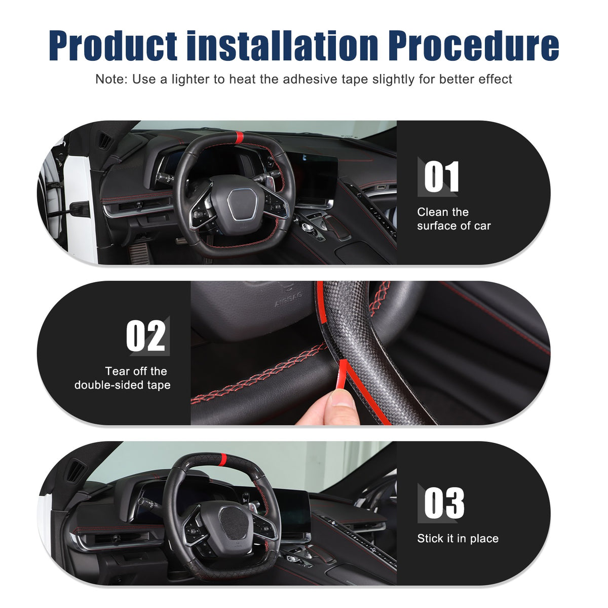 Red Top Honeycomb Carbon Fiber Steering Wheel Trim Cover For Corvette C8 2020+ 4