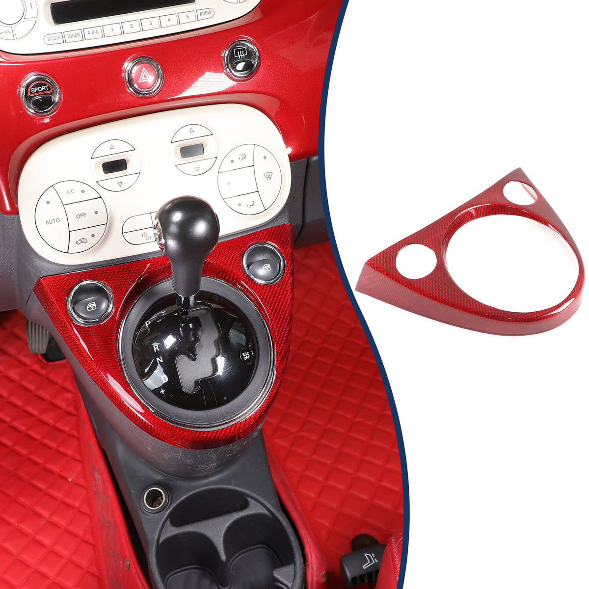 Red Real Carbon Fiber Center Gear Shift Panel Trim For Fiat 500 Abarth 595 10-22 8