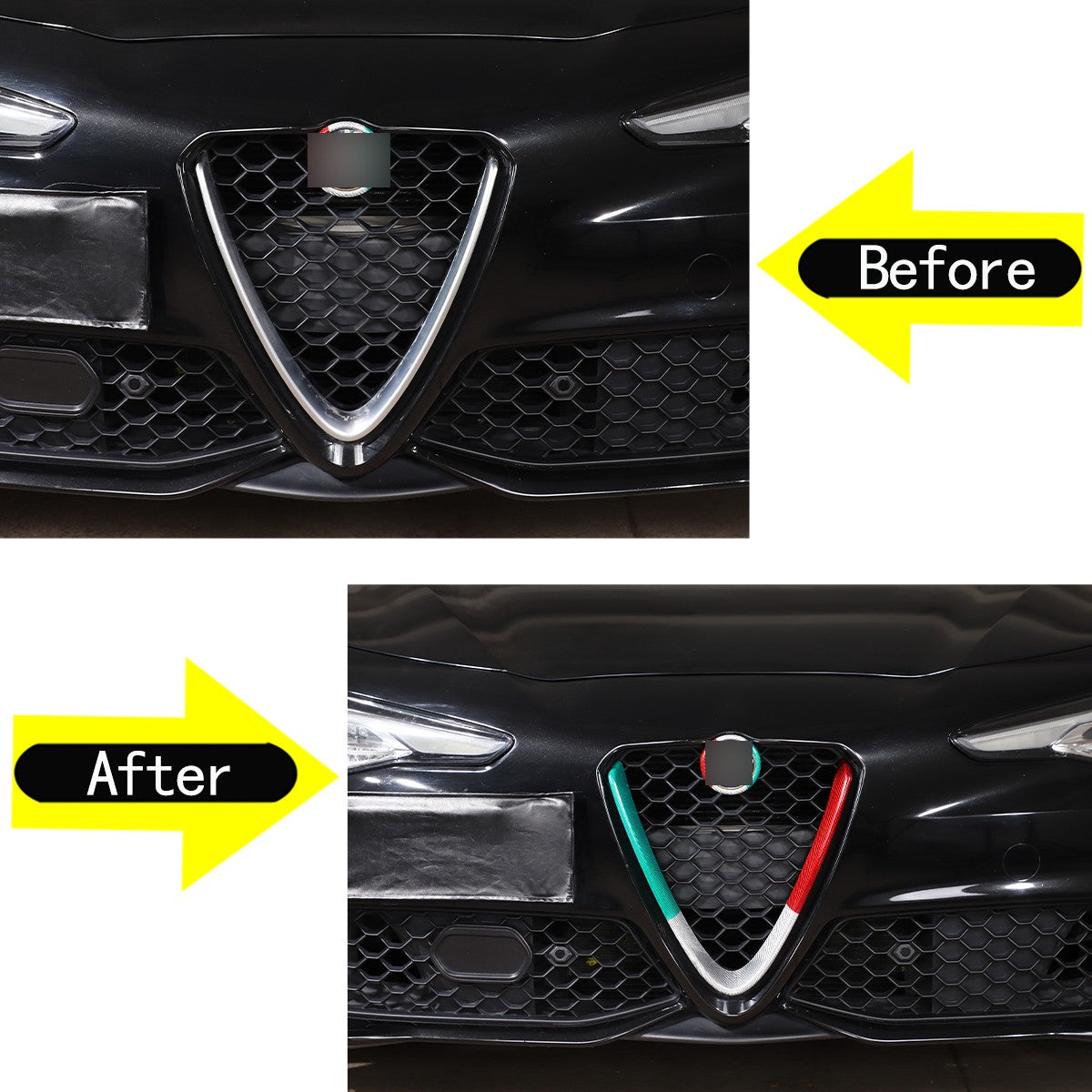 Tricolor Real Carbon Fiber Grille V-Shaped Trim For Alfa Romeo Giulia 2017+ US 4