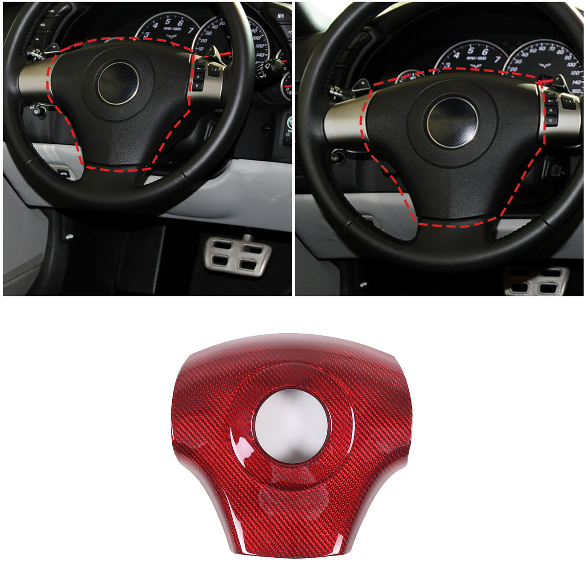 Red Real Carbon Fiber Steering Wheel Center Trim Sticker For Corvette C6 2005-13 4