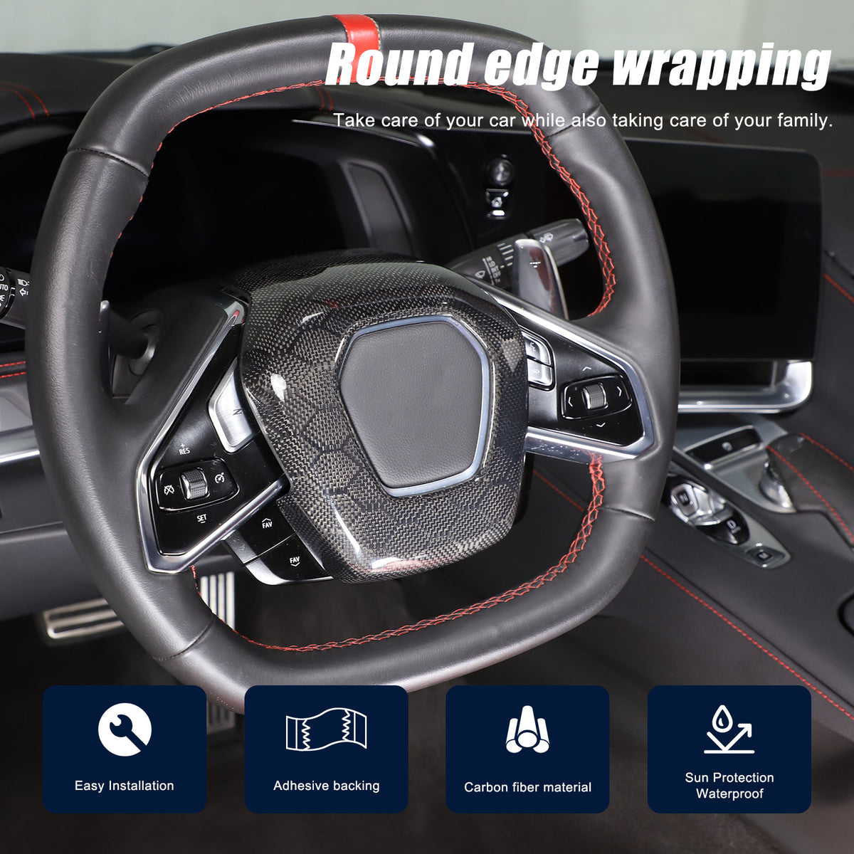 Real Honeycomb Carbon Fiber Steering Wheel Center Surround Cover For C8 Corvette 6