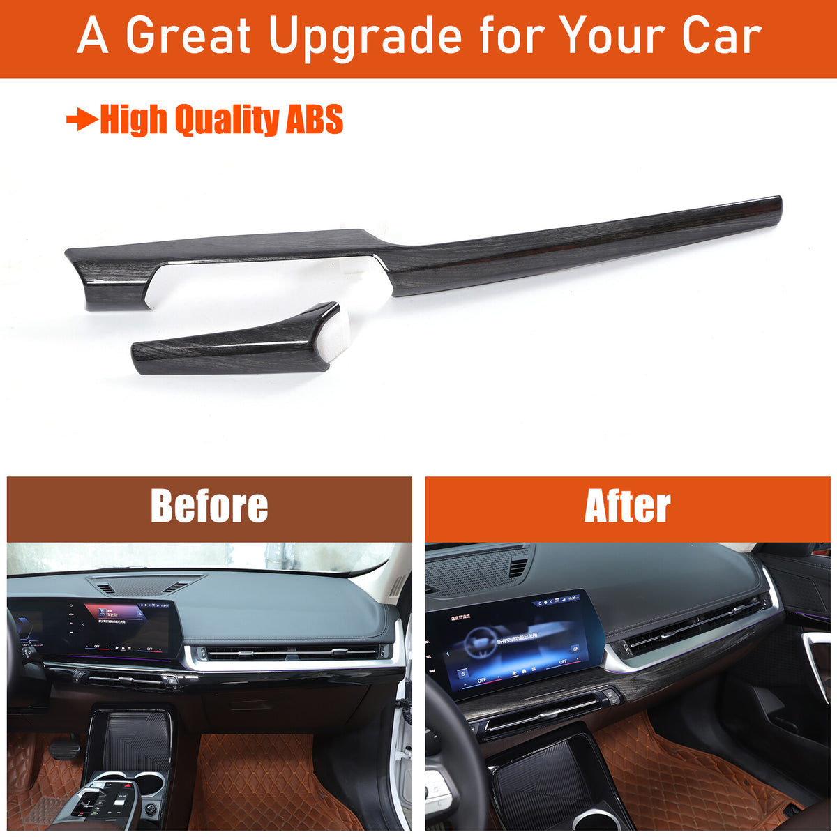 Black Grain Center Console Dashboard Cover Trim for BMW X1 U11 2023-2025 US 21