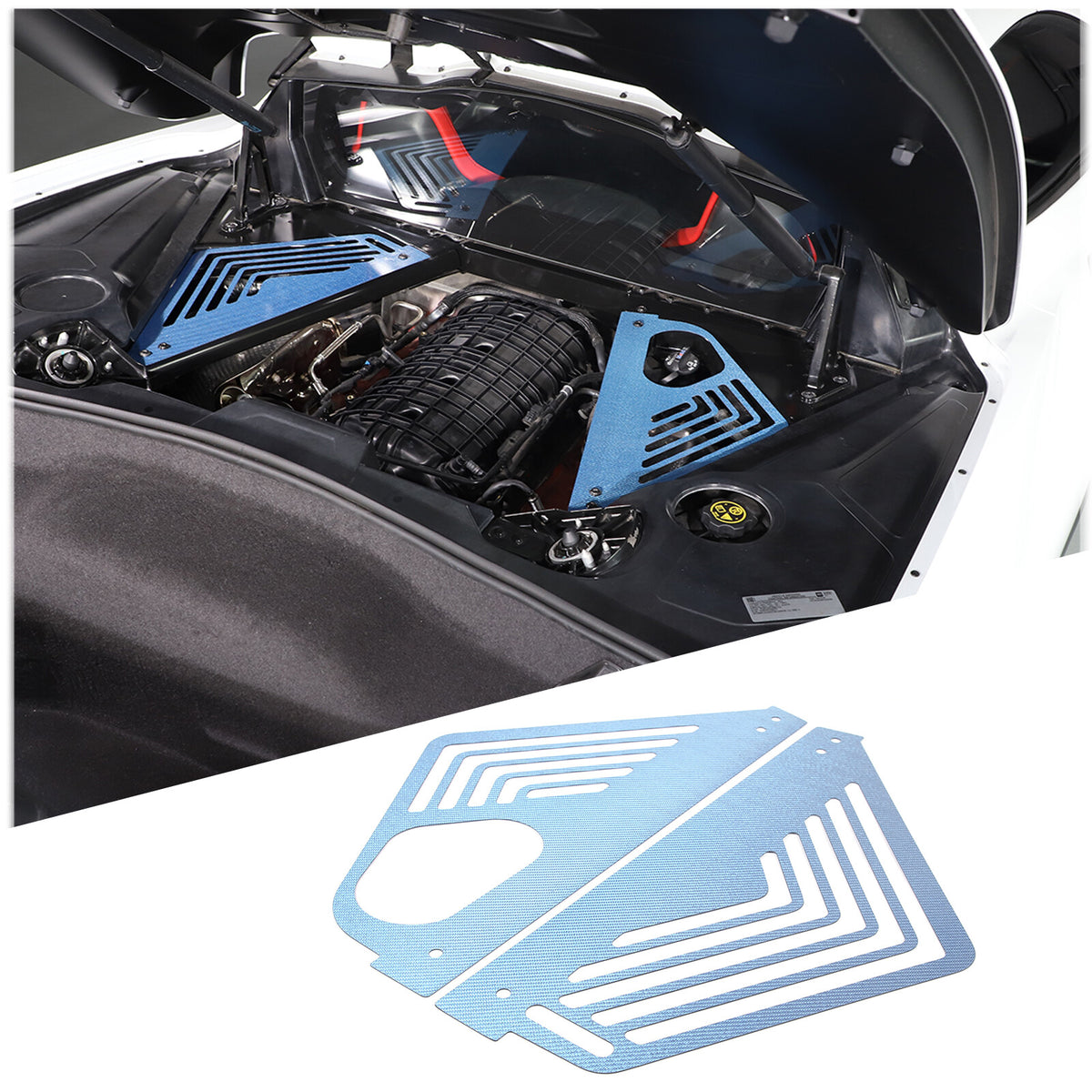Blue Real Carbon fiber Engine Bay Side Panel Cover Overlay For Corvette C8 Coupe 2