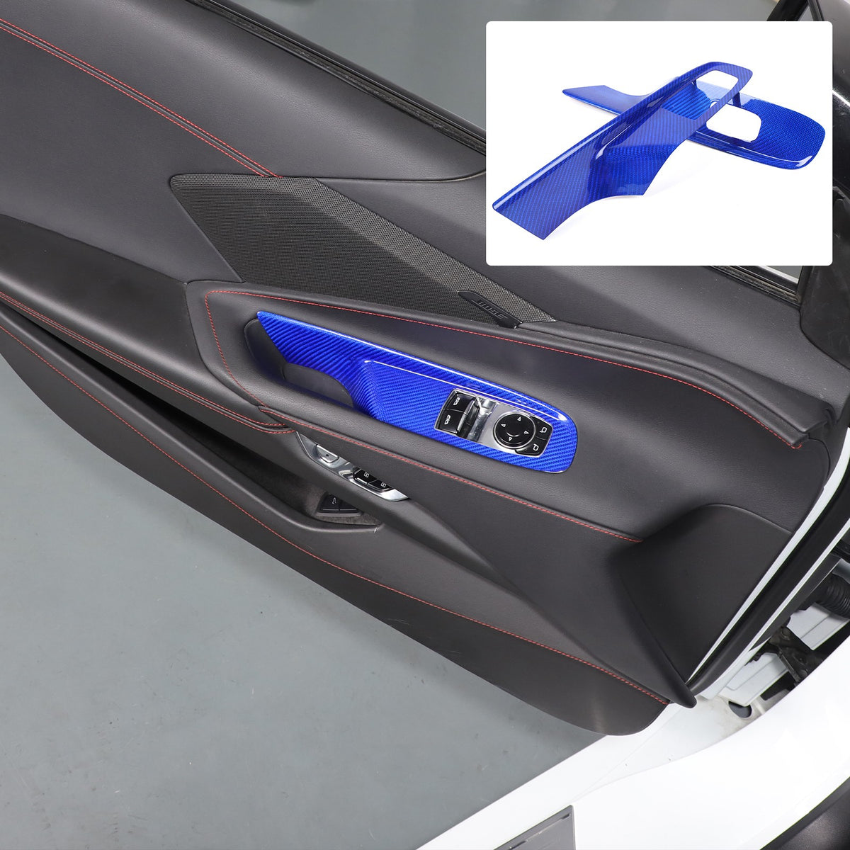 Blue Real Carbon Fiber Window Lift Switch Trim For Corvette C8 Coupe 20+ US 18