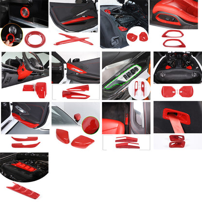 Red Full Interior Set Dash Panel Decor Cover Trim Kit For Corvette C8 2020-25 - Variants 21-21 2