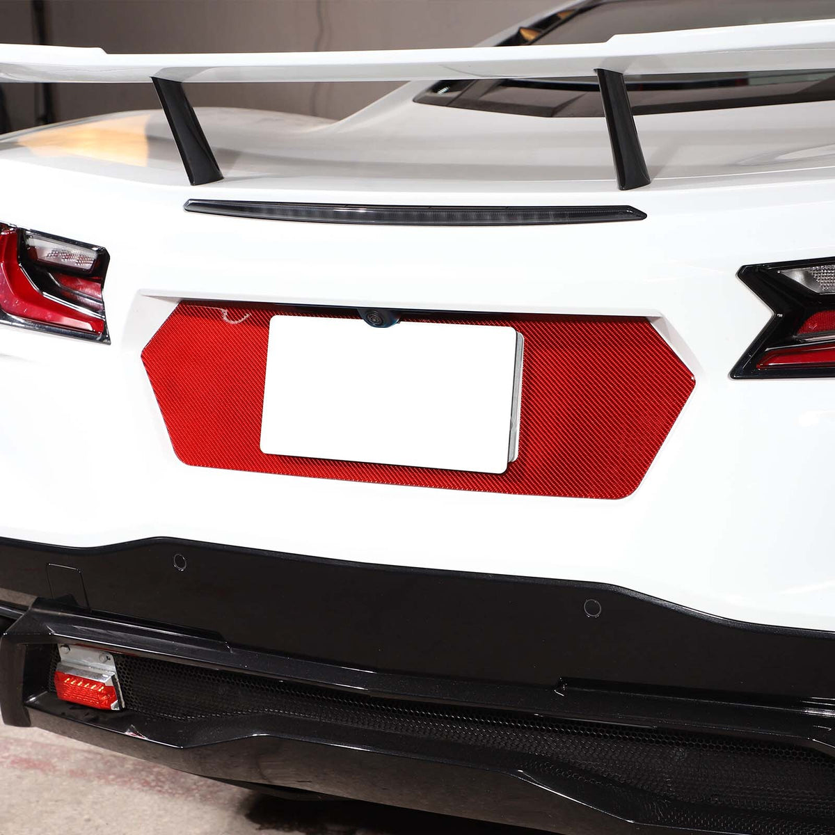 Red Carbon Fiber Rear End License Plate Panel Sticker For Corvette C8 2020-2026 7