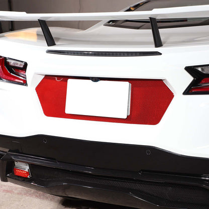 Red Carbon Fiber Rear End License Plate Panel Sticker For Corvette C8 2020-2026 7