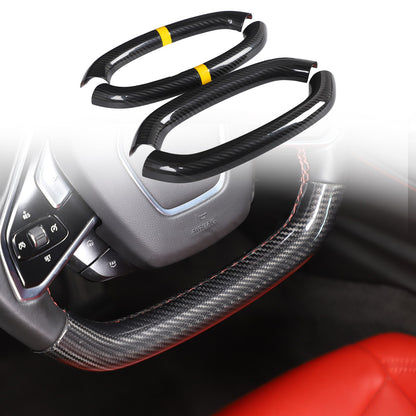 Yellow Top Real Carbon Fiber Steering Wheel Cover Trim For Corvette C8 20+ 22