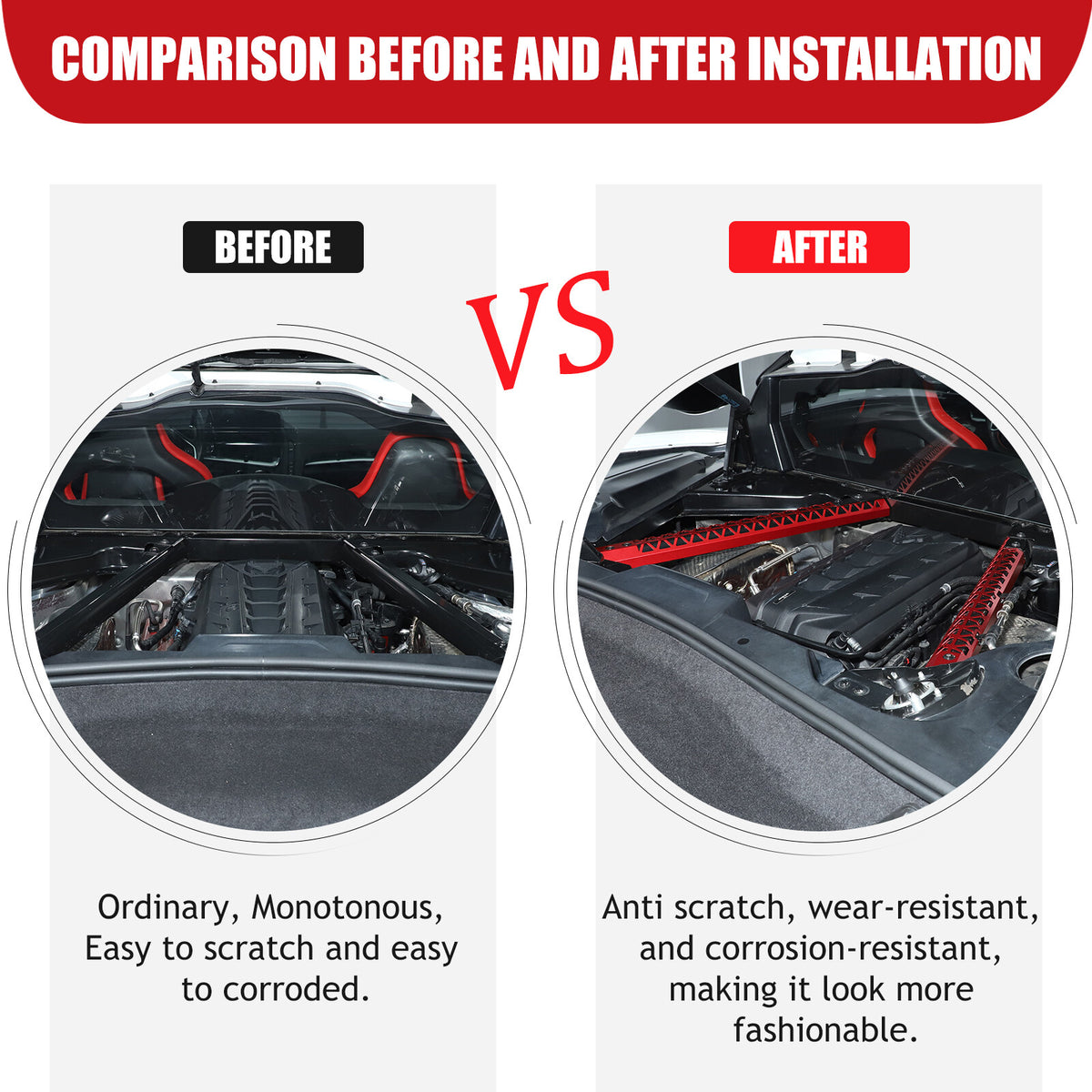 Hollowe Red Engine Bay Crossmember Panel Trim Cover For Corvette C8 Coupe 20+ US 3