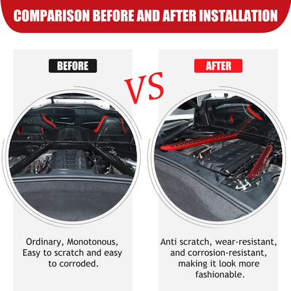 Hollowe Red Engine Bay Crossmember Panel Trim Cover For Corvette C8 Coupe 20+ US 3