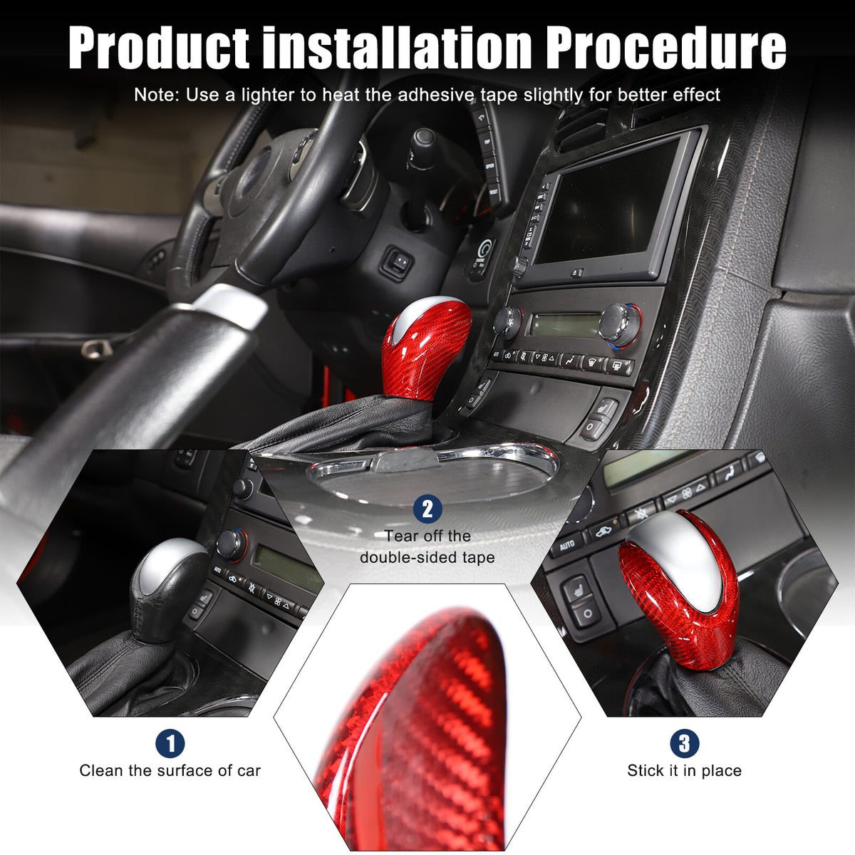 Red Real Carbon Fiber Center Gear Shift Knob Trim Cover For Corvette C6 2005-13 5