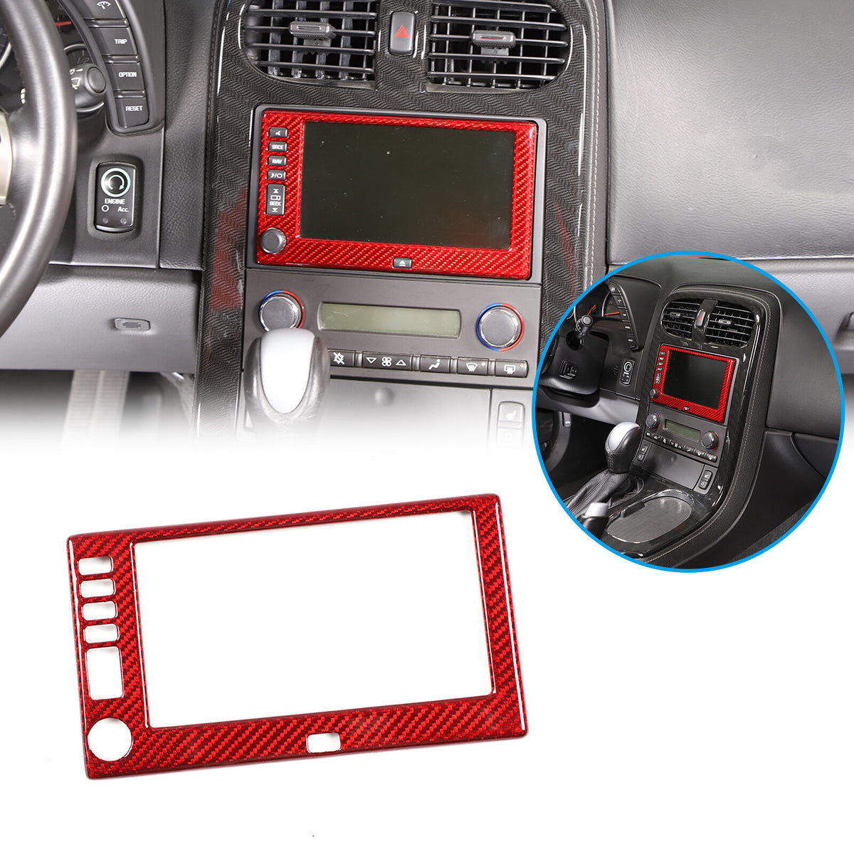 Red Real Carbon Fiber Center Navigation Screen Trim Cover For Corvette C6 05-13 1