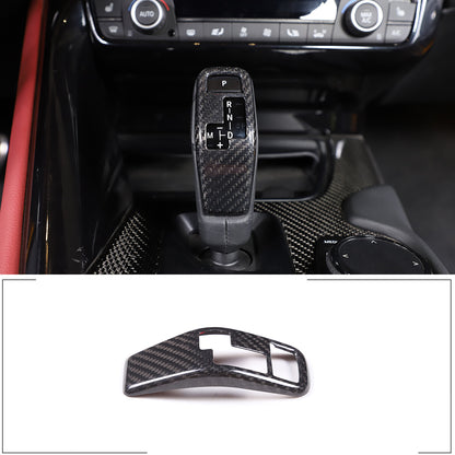2pcs Carbon fiber Gear Shift Knob Handle Trim Cover For Toyota Supra A90 2019-22 2